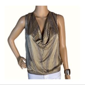 Sisley Silk Drape Front Sleeveless Blouse Gold Dot